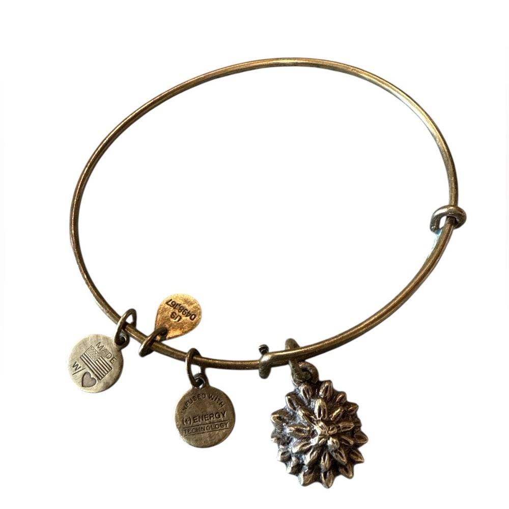 ALEX and ANI Gold Tone WATER LILY Flower Bangle Charm Bracelet